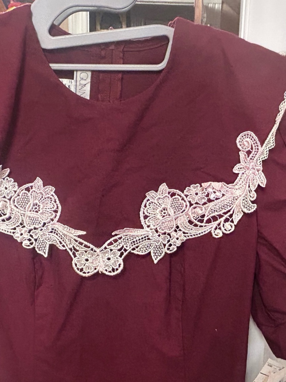Vintage Gunne Sax 90s Burgundy Romantic Prairie Dress NWT Lace Collar Size 9/10 - Picture 3 of 6